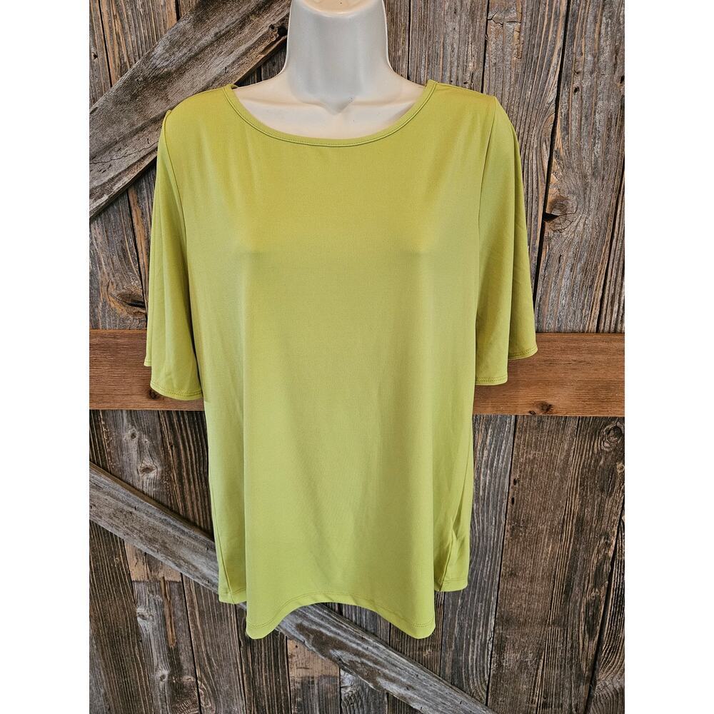 Susan Graver size Small (measures big) bright neon green career casual top EUC